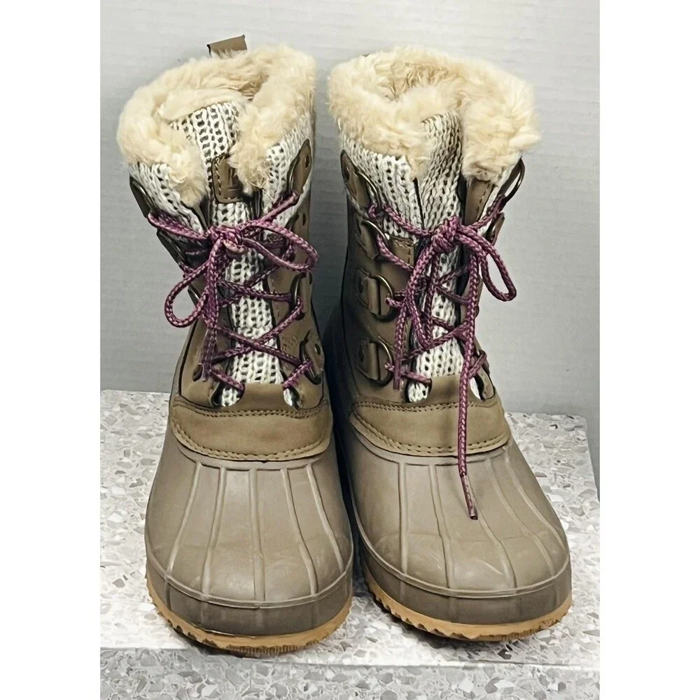 Khombu Kerigan Womens 10 Brown Faux Fur Lace Up Duck Snow Boots Winter